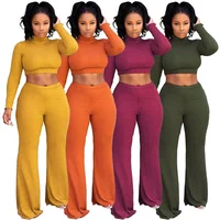 

GL6072 Winter Knit Crop Top And Pants Two Piece Clothing 2 piece set women