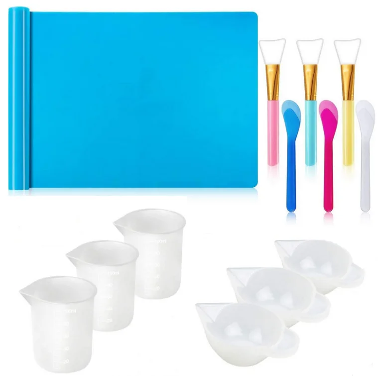 

1261 Epoxy resin crystal glue DIY production tool set combination silicone pad measuring cup stirring rod wholesale, Picture colors