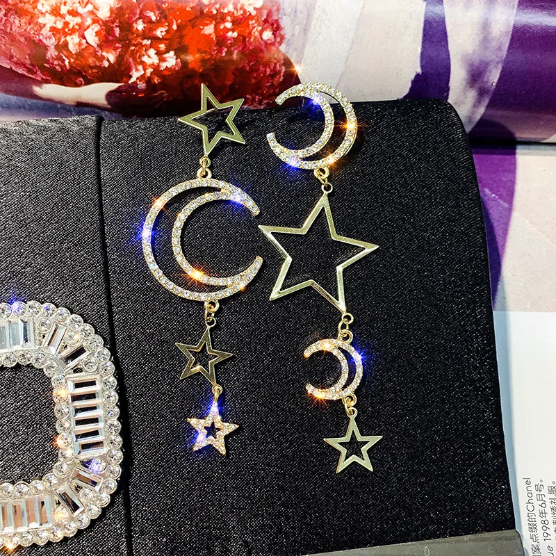 

new statement hollow star moon chain earring
