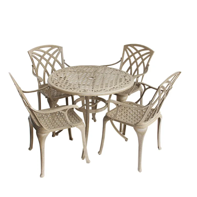 5 Piece Cast Aluminum Garden Patio Furniture Dining Set Round 1 Table