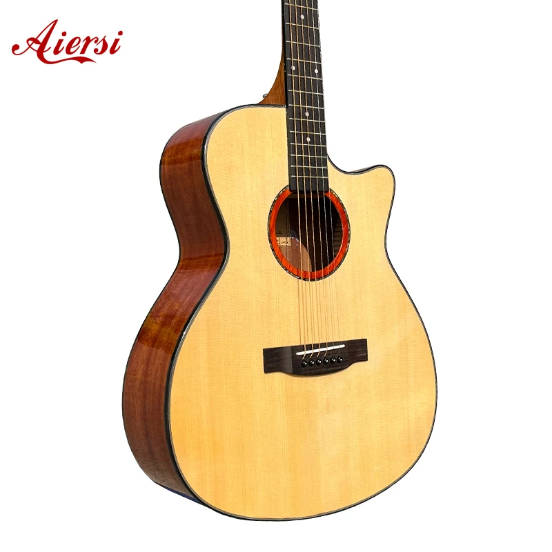 Oem Odm Custom Brand Made 40 Inch Cutaway Solid Spruce Acoustic Guitar with Mahogany Bodygood Quality but Cheap Price Glossy