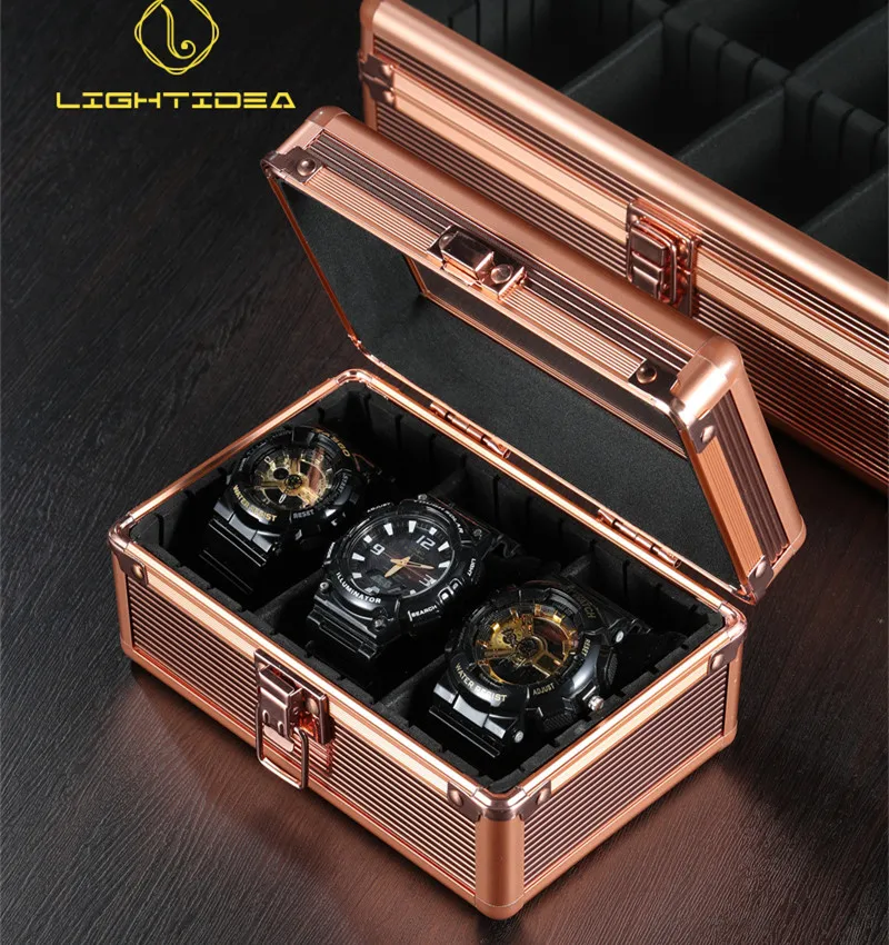 

Factory 3 Slots Rose Gold Removable Dividers Men Gift Custom Logo Watch Storage Case Winder Box Aluminum Packaging Watch Box