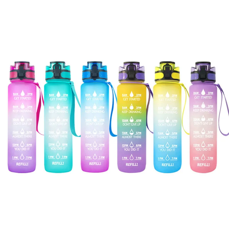 

1000Ml Reusable Bpa Free Gradient Frosted Space Cup Sport With Time Marker Motivation Plastic Water Bottle
