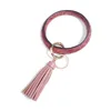 Hot Selling Floral Designs Large Circle Keyring Leather Tassel Bracelet Wrist Round Anti-lost Keychain Bangle for Women