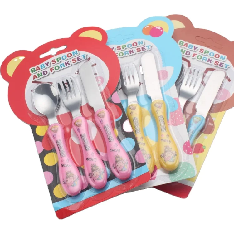 

Cute Pattern kids Stainless Steel Flatware Children's Knife Fork and Baby Spoon Cutlery SET with PP Handle