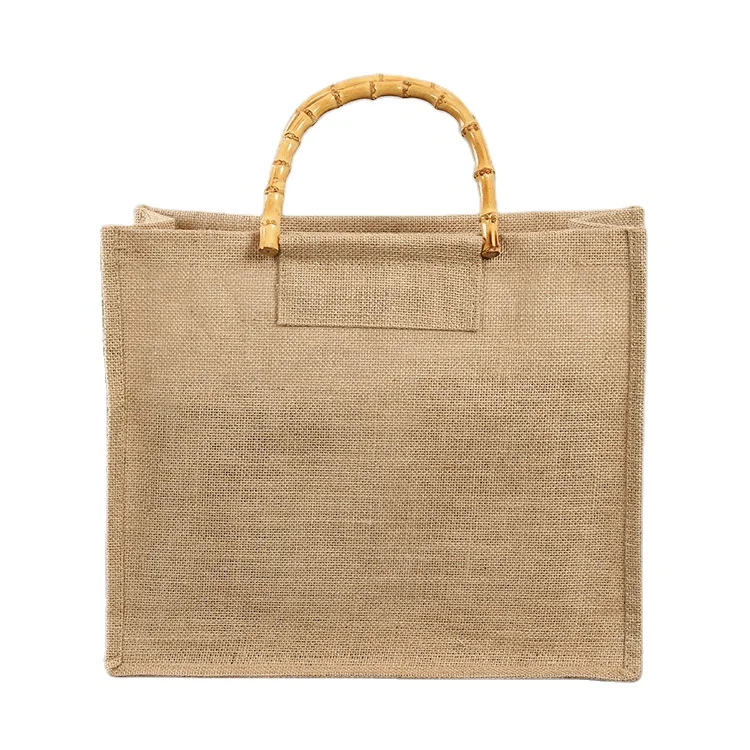 

Manufacturer Wholesale Waterproof Shopping Jute Tote Bag With Bamboo Handle, Customized color