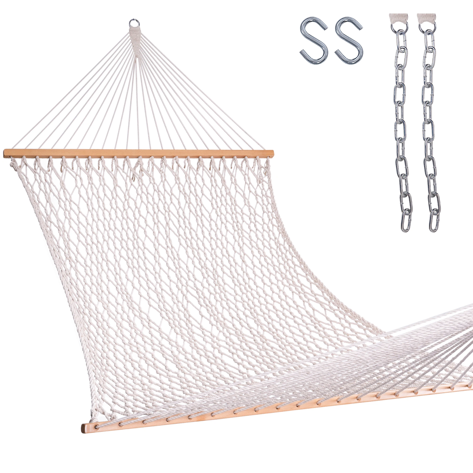 

13 ft Hand Woven Cotton Rope Hammock with Spreader Bars, Hooks and Chains for Patio, Backyard, Beaches, Customized color