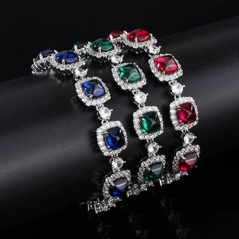 

100%925 Silver Luxury Female Cubic Zircon Crystal Luxury square Chain Link Tennis Bracelet for Women Trendy Jewelry Accessories, Customized color