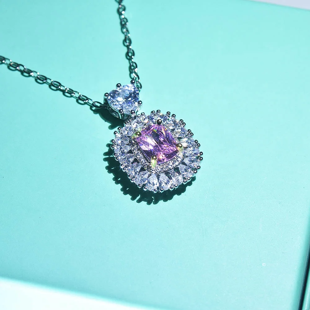 

New arrival arrives luxury classic super sparkling princess square zircon necklace pendant