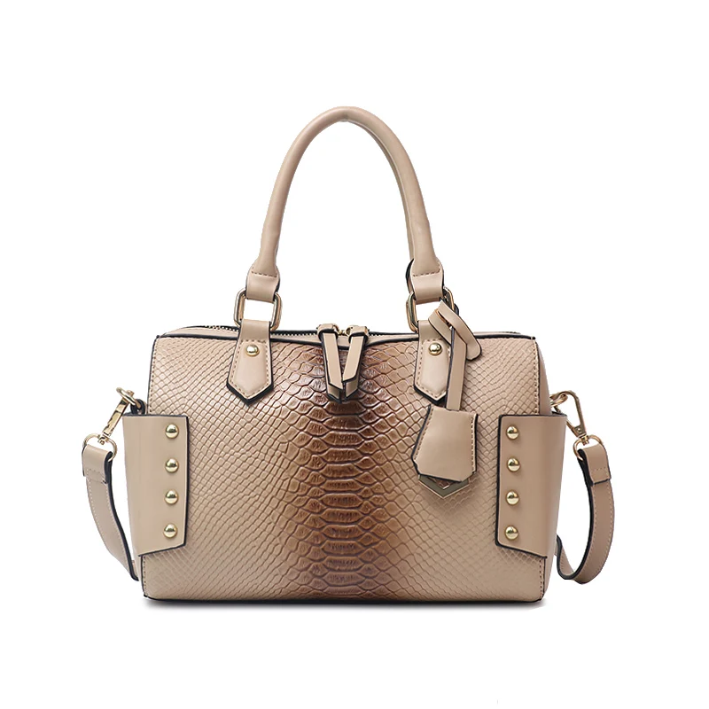 

2019 Fashion Designer Brand Shoulder Bag PU Leather Handbag Women Rivet Decoration Snake Pattern Tote Bag