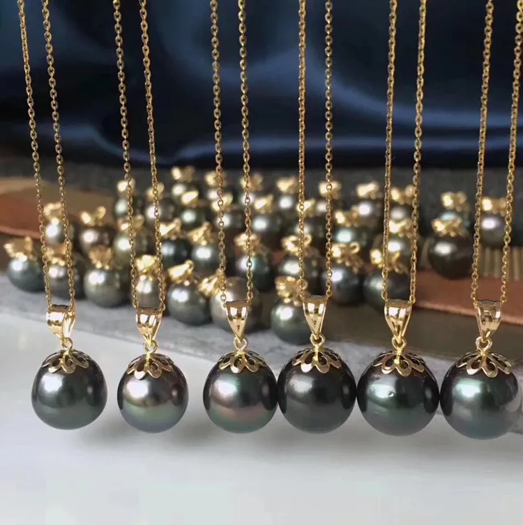 

18K Gold Pendant with 9-10mm Tahiti Pearl With Sterling Silver gold-plated chain