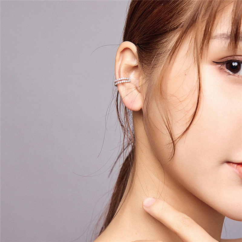 

Popular Simple Fashionable Accessories Women Jewelry 925 Sterling Silver Clear Cz Ear Cuff Clip Earrings