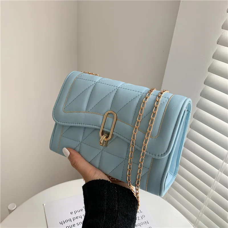 

New Solid Color Hand Bags 2021 Women Purses Chain Girl Shoulder Crossbody Bags Ladies Pu Leather Sling Bag and Handbag for Women, White,yellow,purple,blue,black