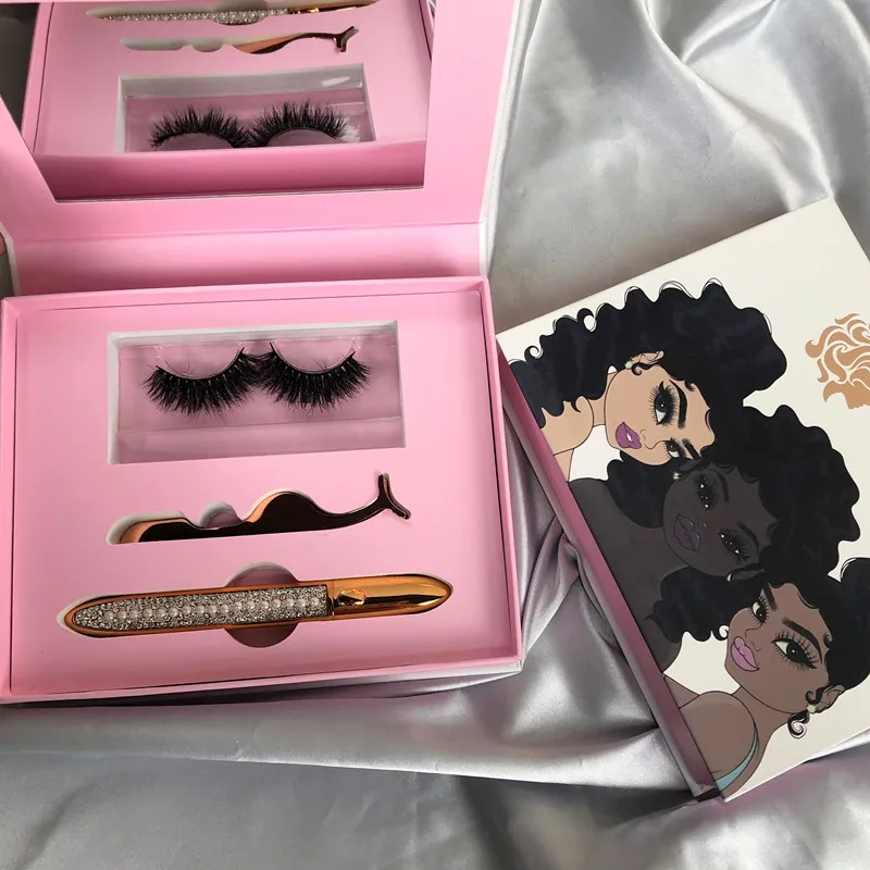 

Russian volume lashes lashese with case and glue private label mink eyelashes and custom boxes