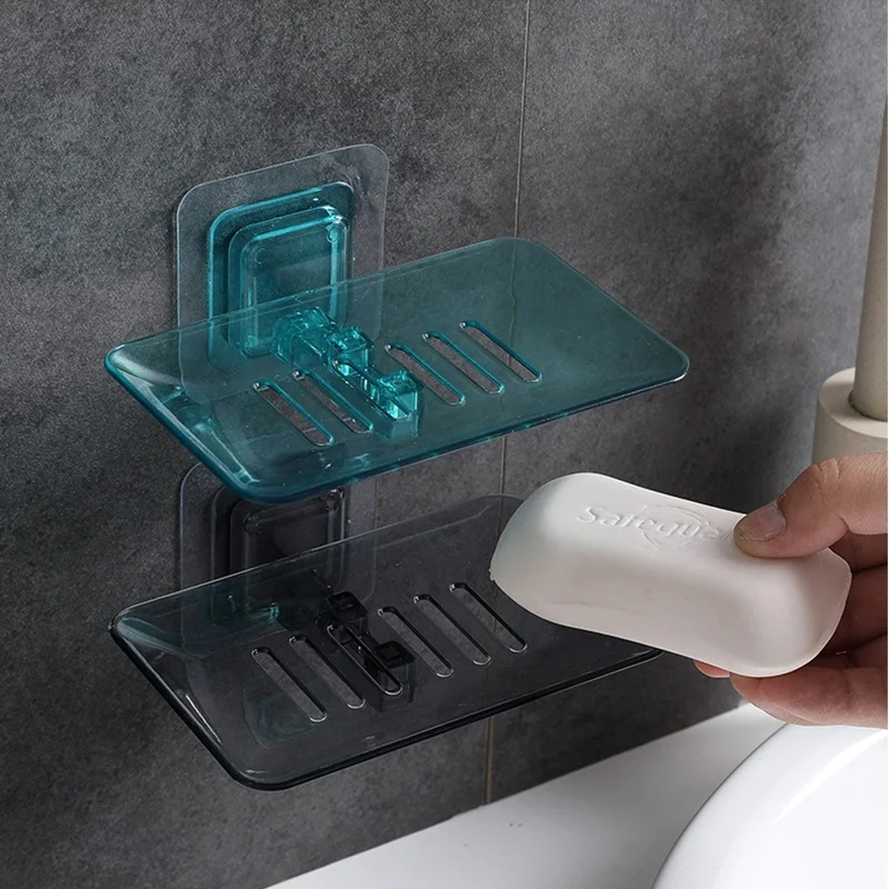 

European minimalist transparent soap box wall hanging box suction wall soap rack drain soap box, White/black/green/chocolate
