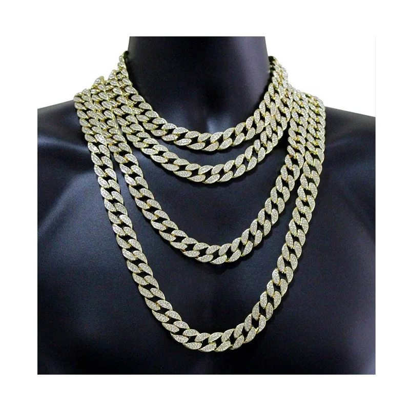 

Luxury full iced silver gold plated cuban link choker chain with diamonds hiphop necklace, Gold and silver