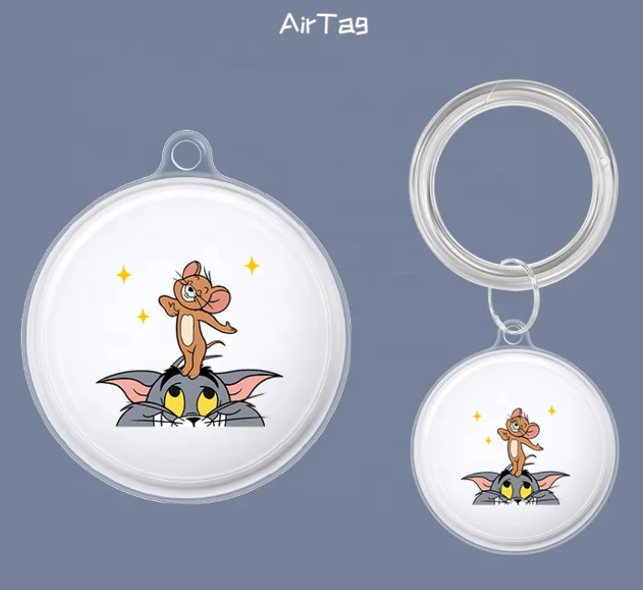 

free shipping for Airtag Case Clear Transparent Tom and Jerry Animals Keychain Holder Accessories Key Ring Cover