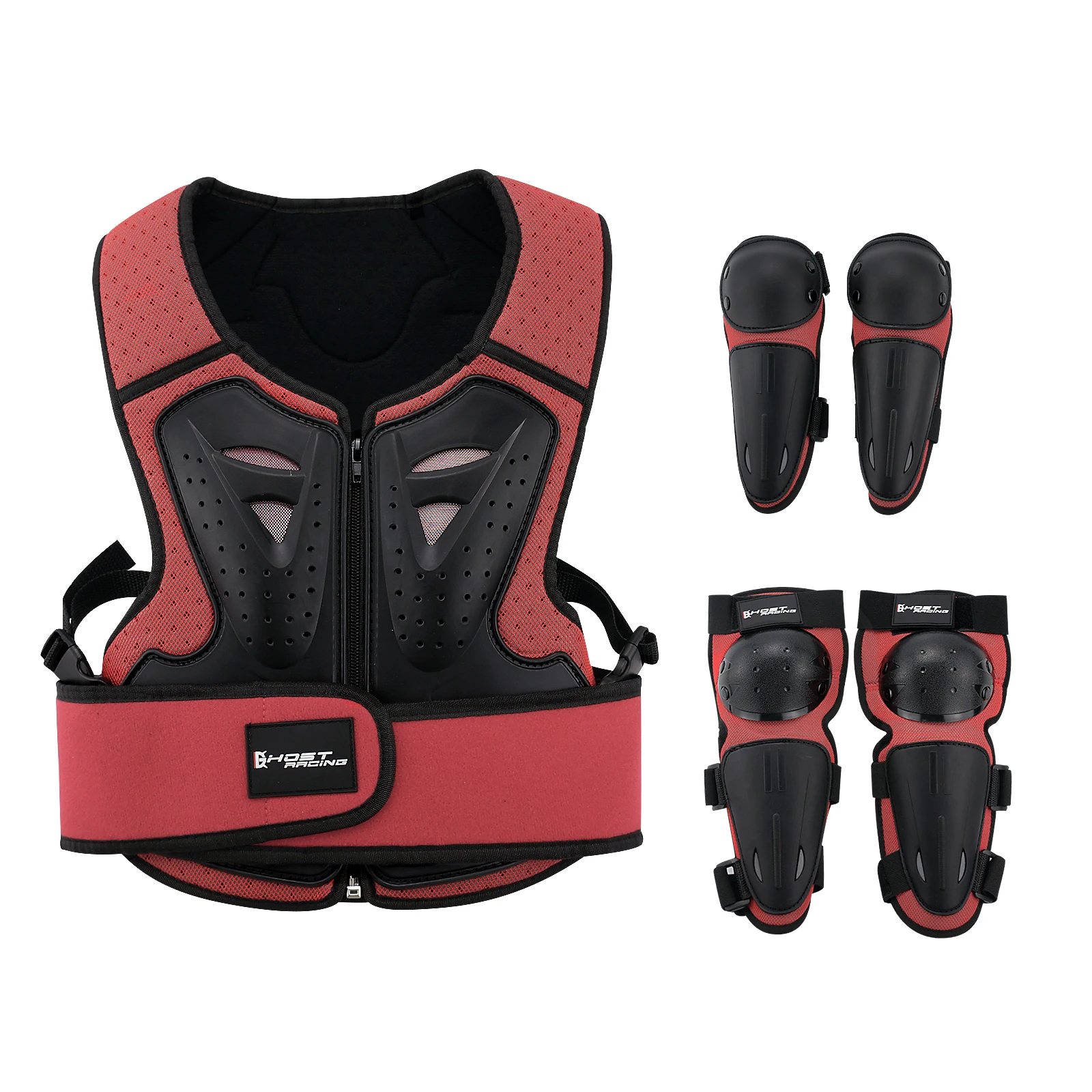 

Motocross Racing Skiing Skating Vest Sports Safety Pads Chest Back Knee Protector Motorcycle Kids Body Armor, Black, red, blue
