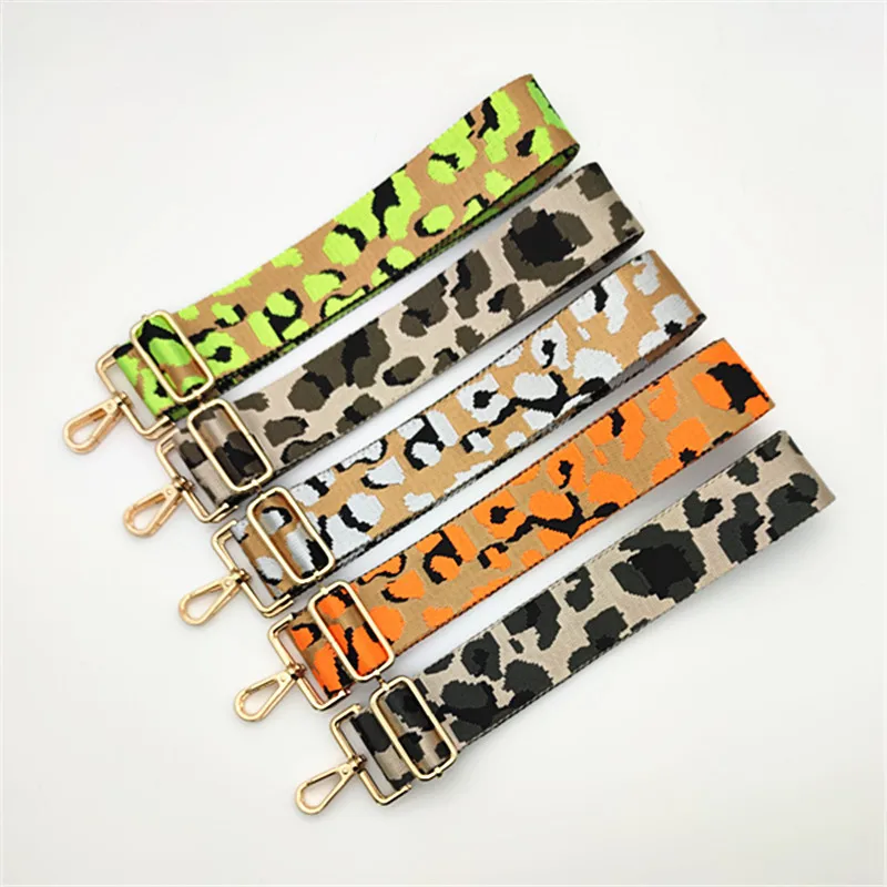 

In Stock Leopard Multi Colors Ribbon Adjustable Bag Belt Shoulder Strap Widened Decompression Long Crossbody Purse Strap for Bag, Leopard printing designs