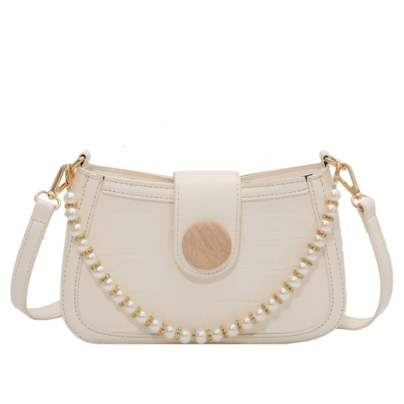 

Sensational fashion stone-print slanted bag pearl chain one-shoulder small square bag