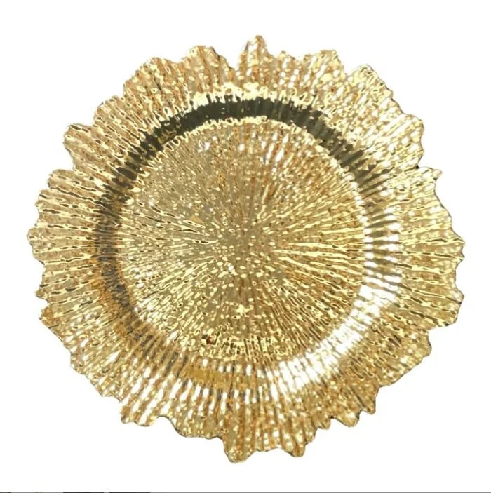 

Wholesale 33 cm disposable plates plastic wedding plates 13 inch gold charger plate, Customized color