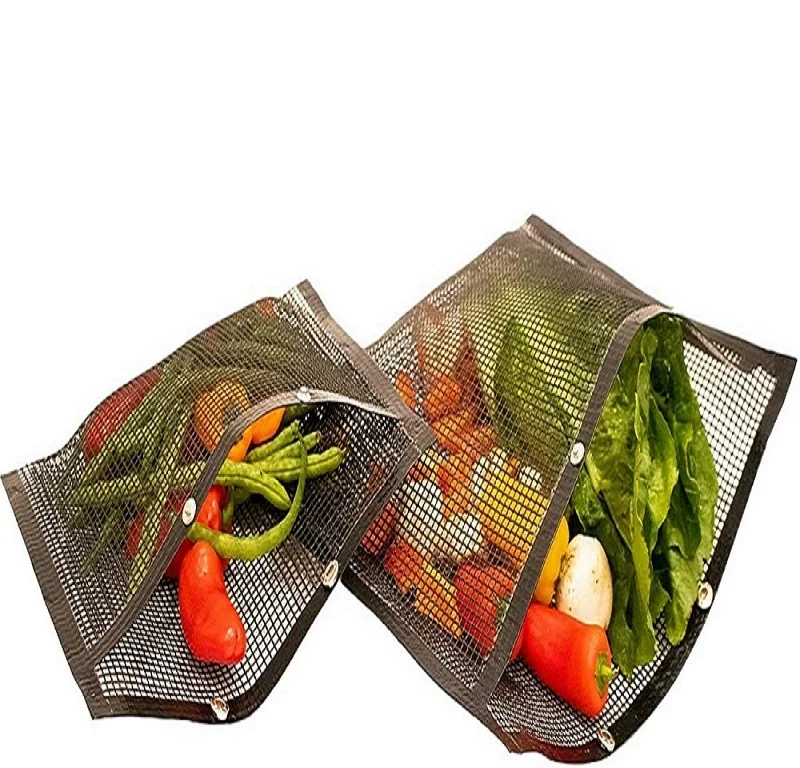 

Reusable Grilling Pouches for Charcoal Gas Electric Grills & Smokers BBQ Mesh Grill Bags, Black,brown