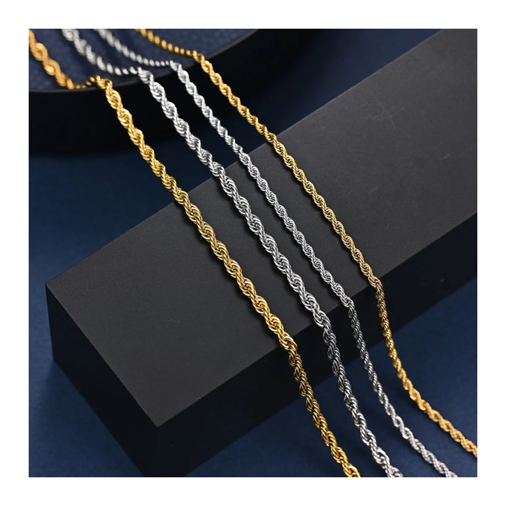 

Fashion Hip Hop Jewelry Custom 14k Gold Plated Necklace Stainless Steel Link Chain Rope Chain Necklace for Men, Silver/gold/rose gold