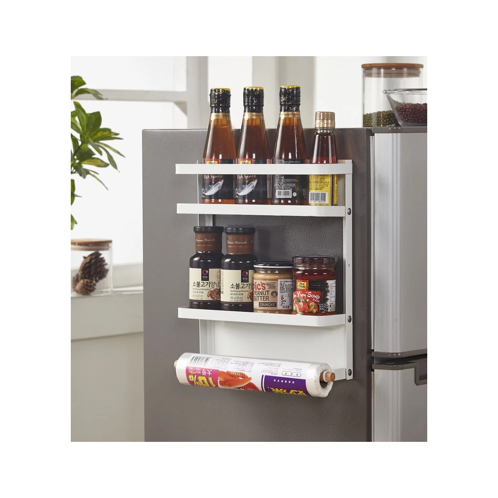 

kitchen refrigerator storage rack metal foldable magnetic organizers with wood for tissue seasoning holders spice holder