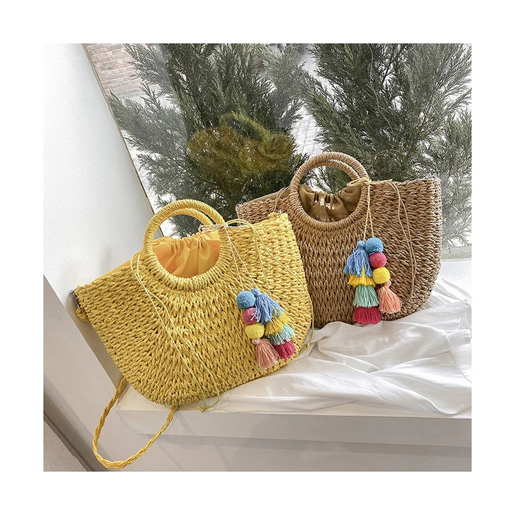 

2021 Summer Ladies Woven Straw Casual Tote Bags Handmade Wicker Women Hand Bags High Quality Shoulder Crossbody Purses for Women