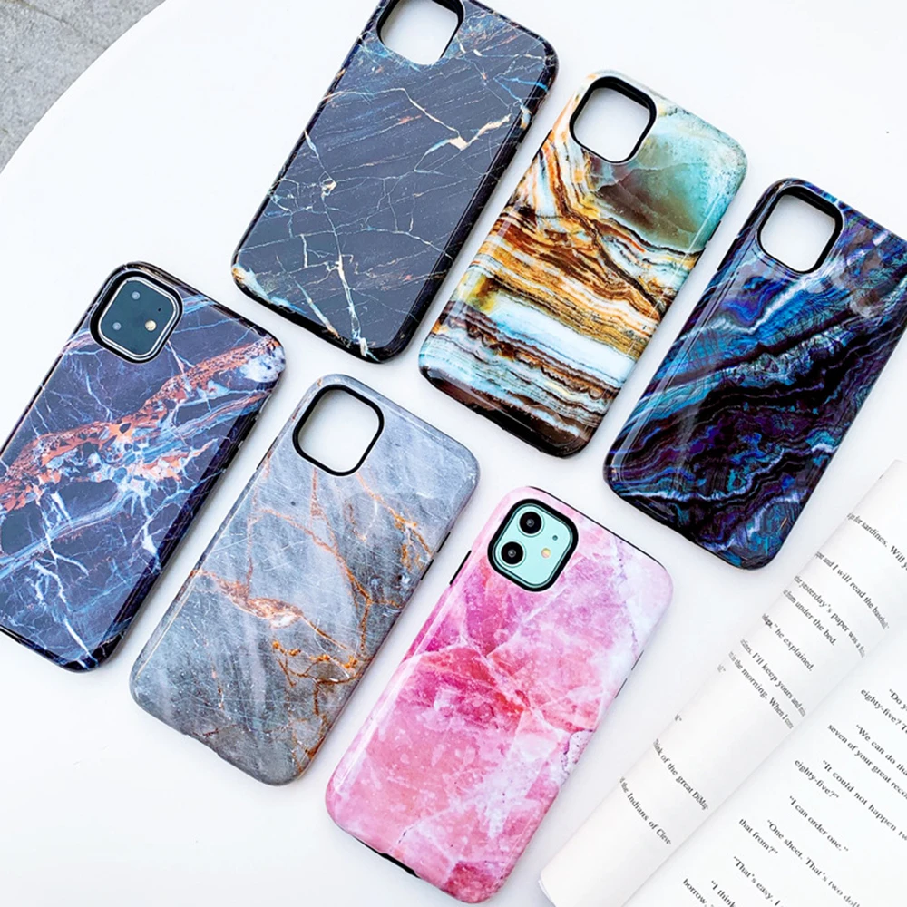 

Hot Selling Double Covers PC Silicon Cell Phone Cases for iPhone 11 Pro Max Marble Case With Clear Retail Packaging