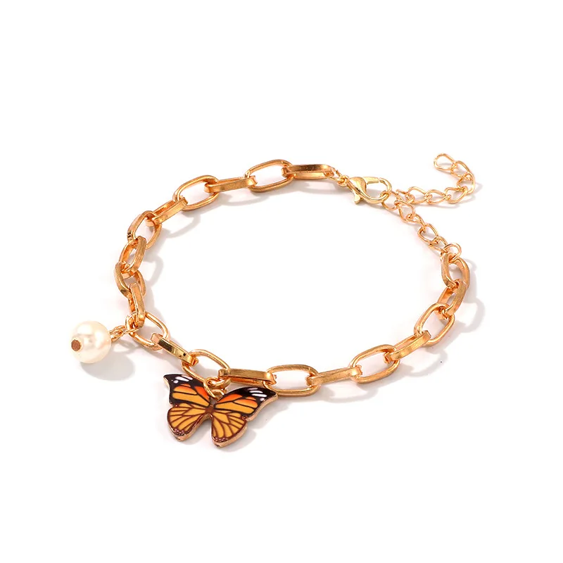 

Gold Color Cuban Link Chain Adjustable Butterfly Pendant Bracelet