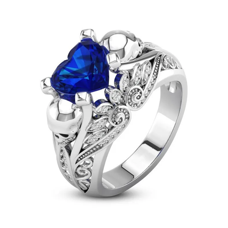

Hot Selling Punk Adjustable Size Heart Shape Plated Red Blue Gem Diamond Geometric Rings