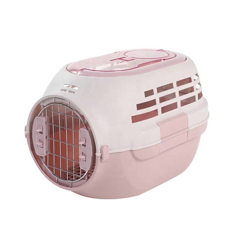 

Kimpets Breathable Round Panoramic Window Trolley Pet Carrier with Wheels Outdoor Cat House, Sky blue/light brown/pink/light green
