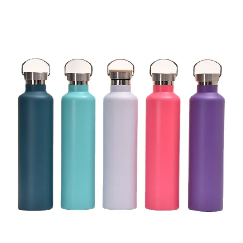 

500/600/750/1000ml Mikenda Customized Colorful Double Wall Stainless Steel Water Bottle Insulated Vacuum Flask With Bamboo Lid