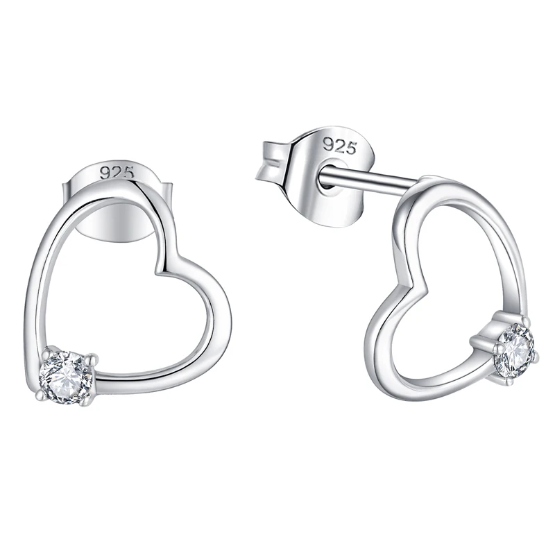 

2021 Wholesale Custom Dainty Minimalist CZ Diamond Women Rhodium Plated Zircon Romantic Sterling Silver Heart Stud 925 Earrings