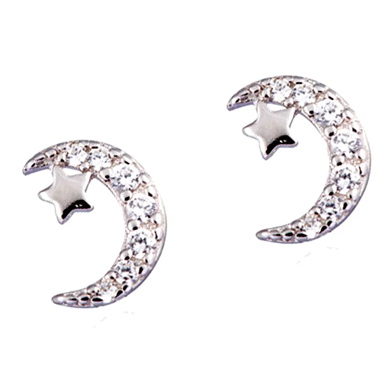 

Stud Earrings Wholesale Pierced Ears Inlaid Zircon 925 Silver Showy Rhinestone Channel Setting Chic Dazzling