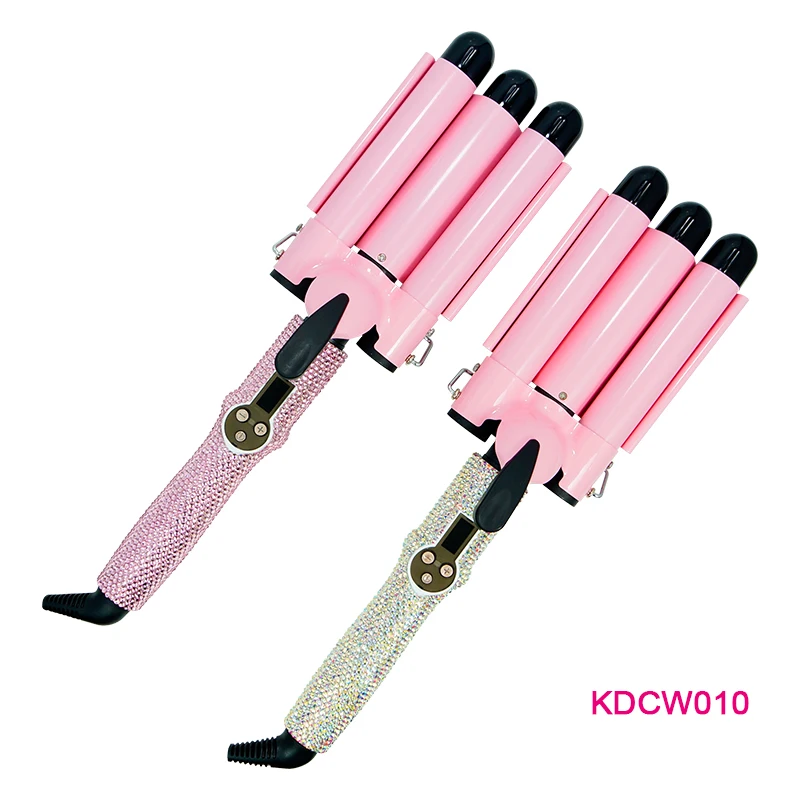 

Luxury bling rhinestone crimper curling iron LCD display crimper curling iron fast heating crimper hair iron, Pink