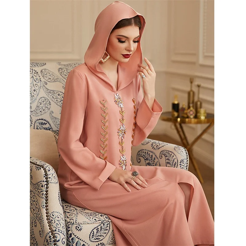 

New Loose Comfortable Embroidery Hooded Robe Soiree Muslim Dress Women, 1 color