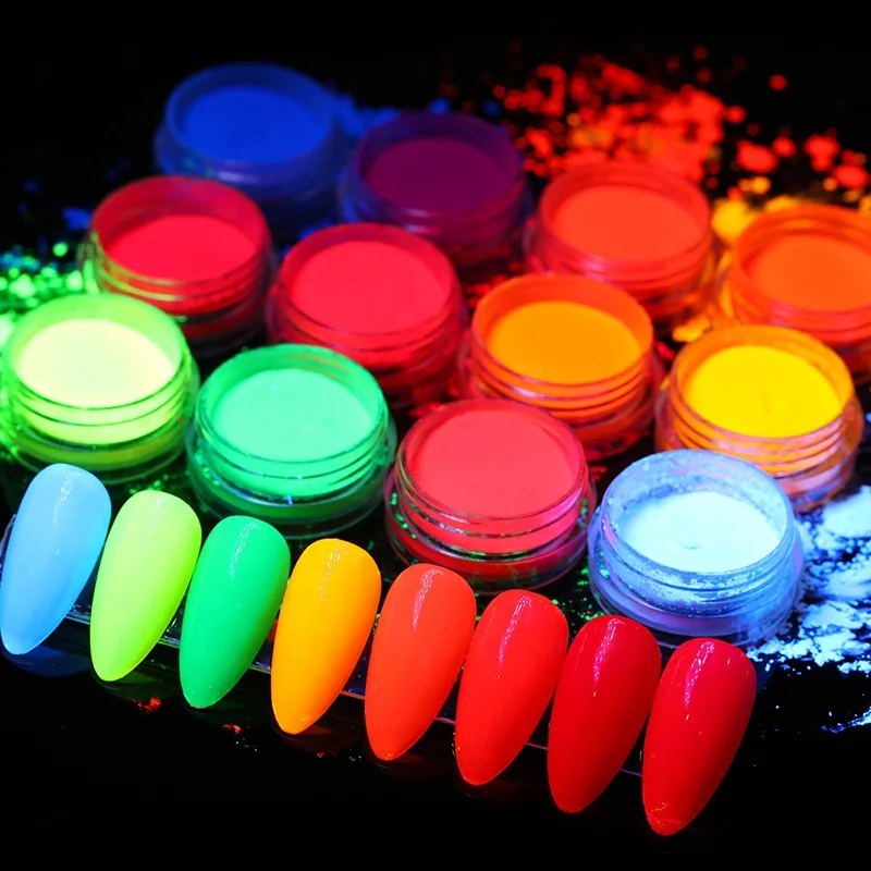 

12 Boxes/Set Neon Pigment Powder Fluorescent Nail Glitter Shinny Ombre Chrome Dust DIY Gel Polish for Nails Art Decor, 2000 colors