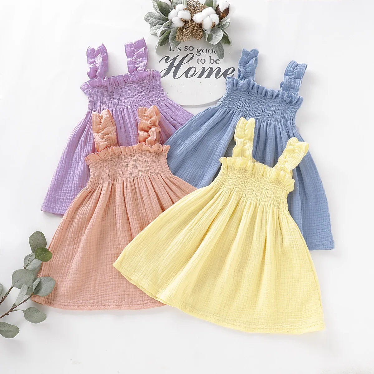 

New fashion toddler Girls summer ruffled solid cotton dress Children's Clothes Girls casual Dress, Picture shows