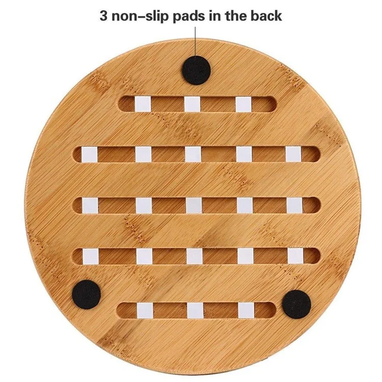 
Solid Bamboo Wood Mat Trivets with Non-Slip Pads for Hot Dishes/Pot/Bowl/Teapot 