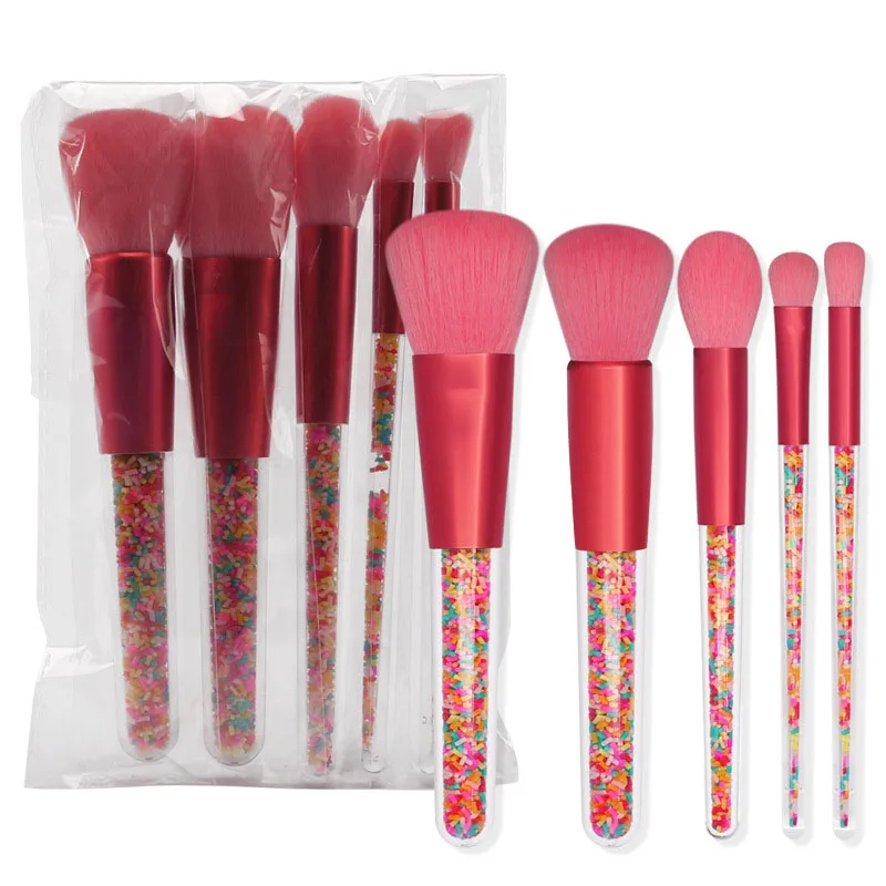 

Rainbow Candy Makeup Brush Set - 5pcs Makeup Brushes with Transparent Crystal Handle for Blush