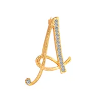 

English Alphabet Letters A To Z Clear Crystal Rhinestone Brooch Pins For Women Jewelry In Gold Color Plated Initial Lapel Pin
