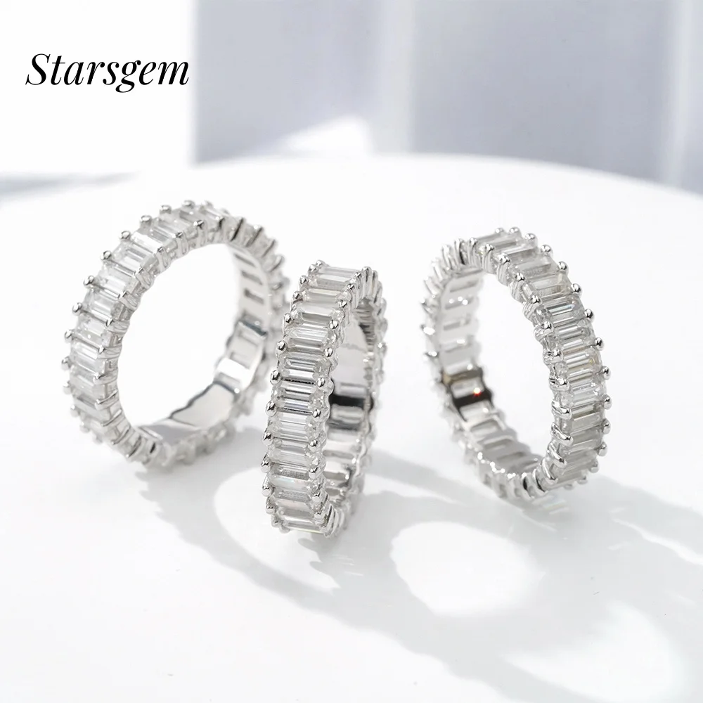 baguette Cut 2x4mm Moissanite Rings Silver Plated White Gold Moissanite Engagement Rings DEF VVS baguette Wedding Band