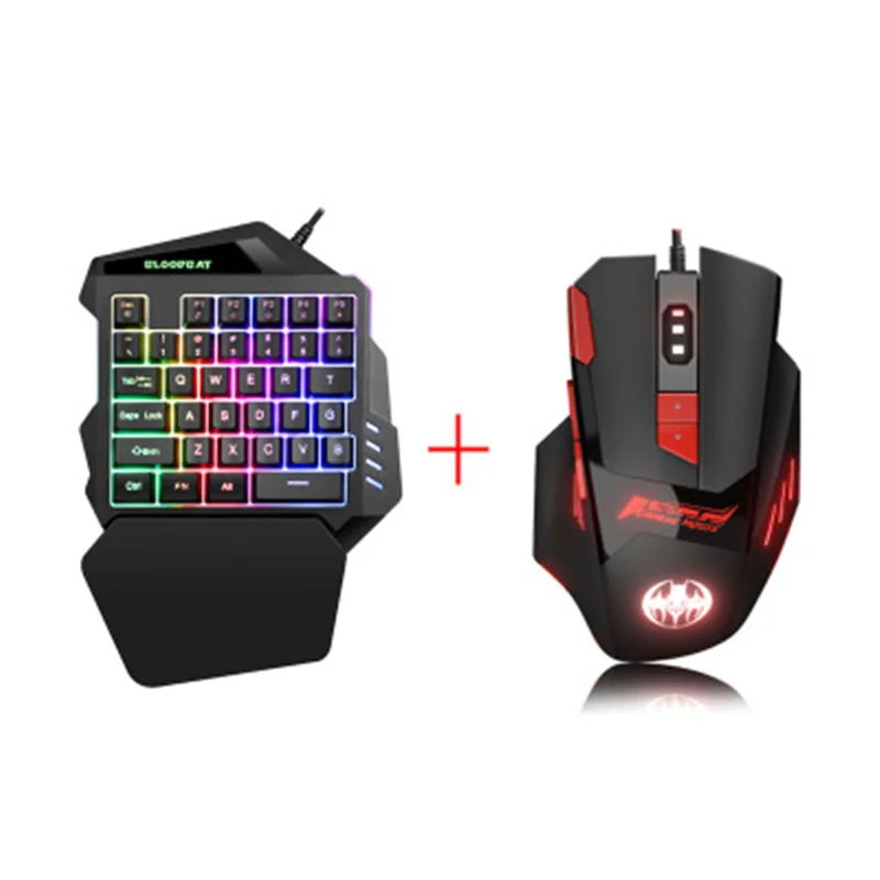 

2020 one hand gaming keyboard and mouse set mechanical led backlight keyboard switches gaming l shark Mobile Tablet Laptop games, Black