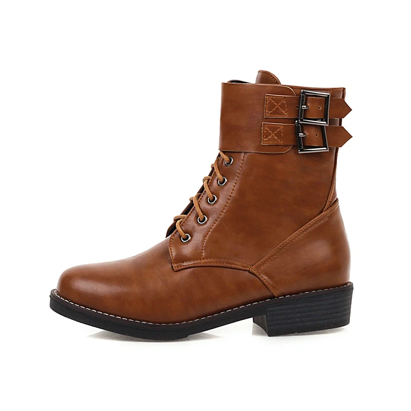 

New Model winter round head Belt buckle leisure Low Heel women's booties