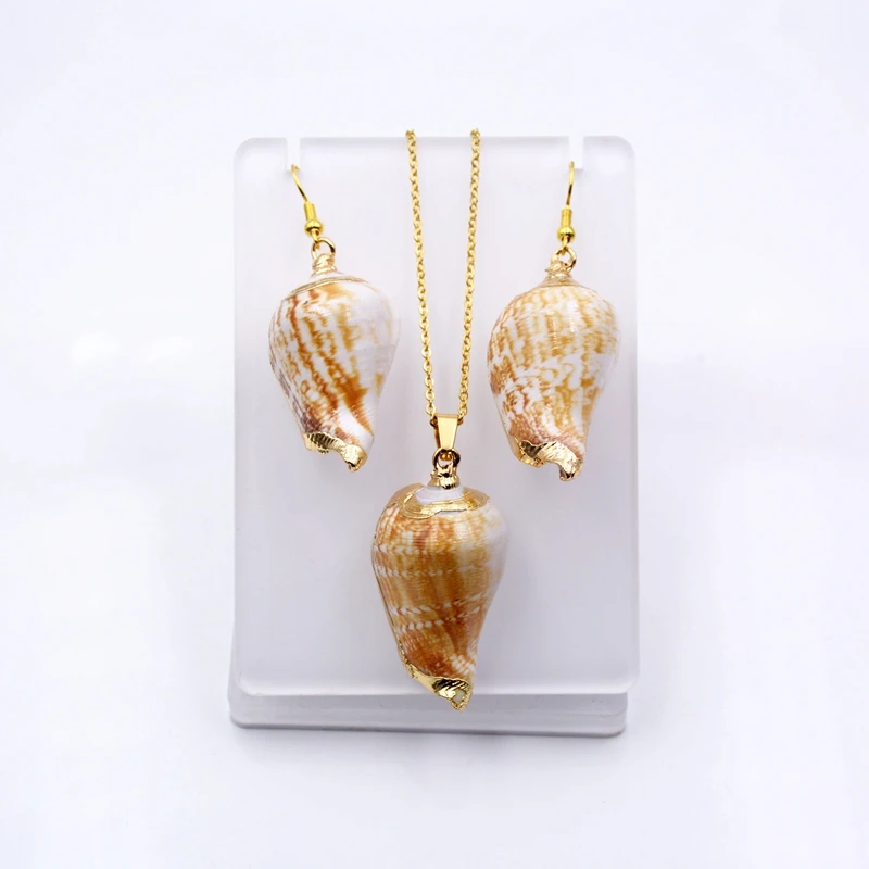 

Wholesale Factory stainless steel chain shell pearl gold plated seashell bohemian jewellery natural earrings sets for women, Natural colors