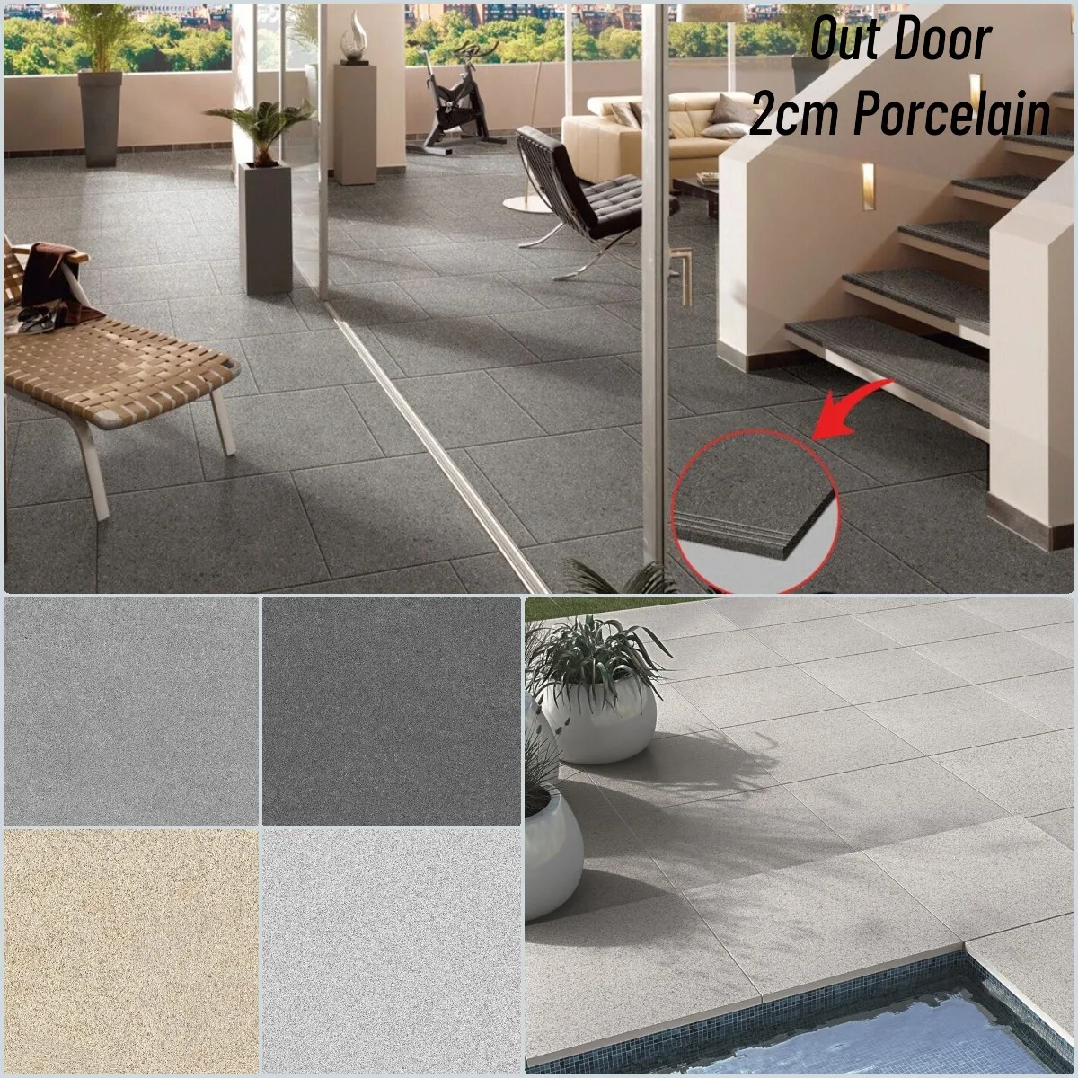 Wholesale 20mm Porcelain Paver Paving Tiles Full Body Reefstone Slabs