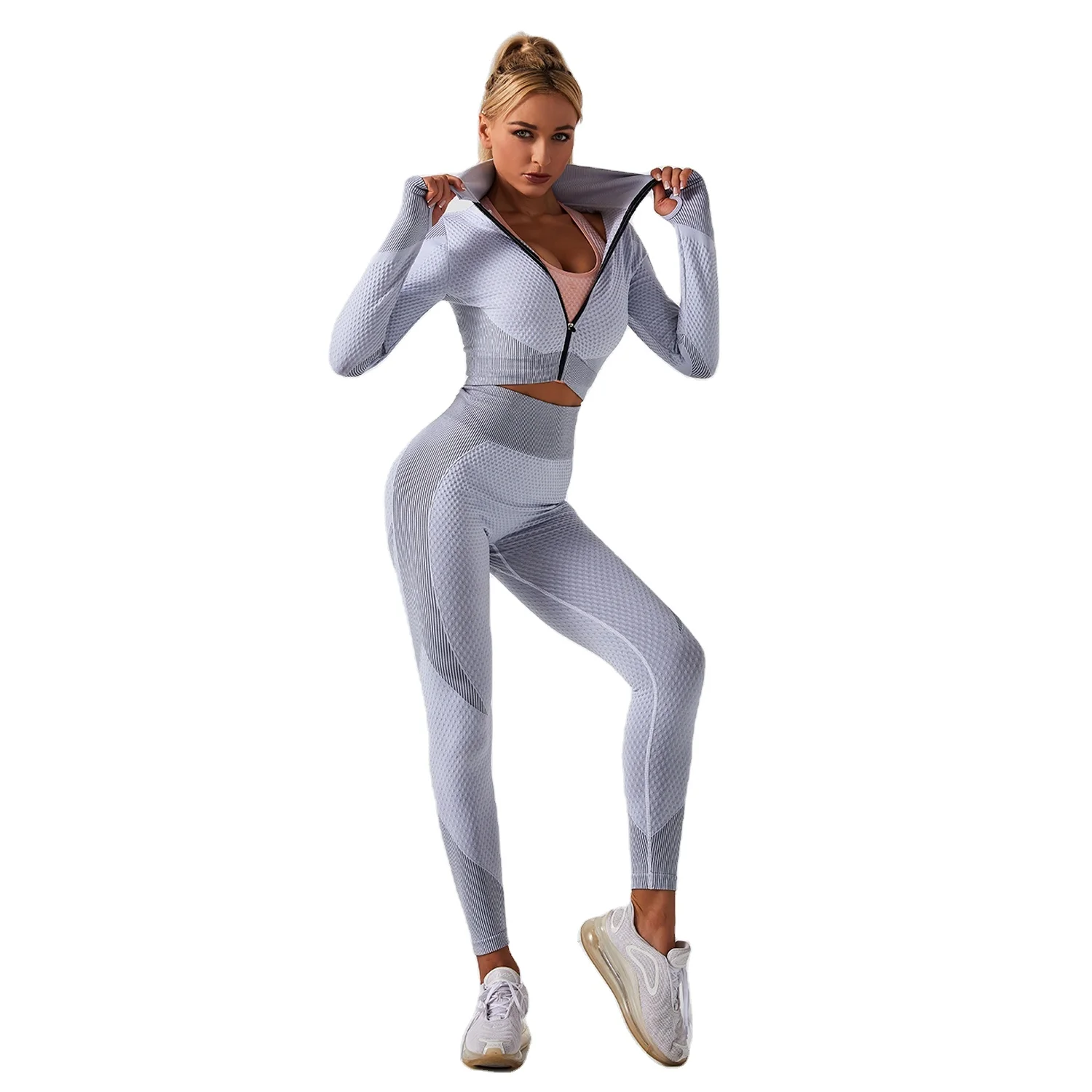 

Plus size 4 xl running yoga tracksuit set sexy jacket women yoga wear zipper long sleeve and yoga pants set