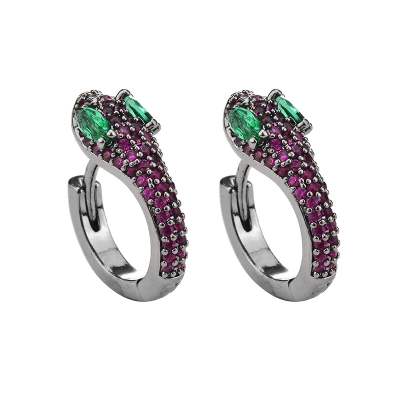 

Lotus fashion 18k gold copper fine jewelry snake shapes hoop zircon earrings